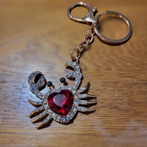 Accessories - Crab Keychain with Red Gem and Rhinestones